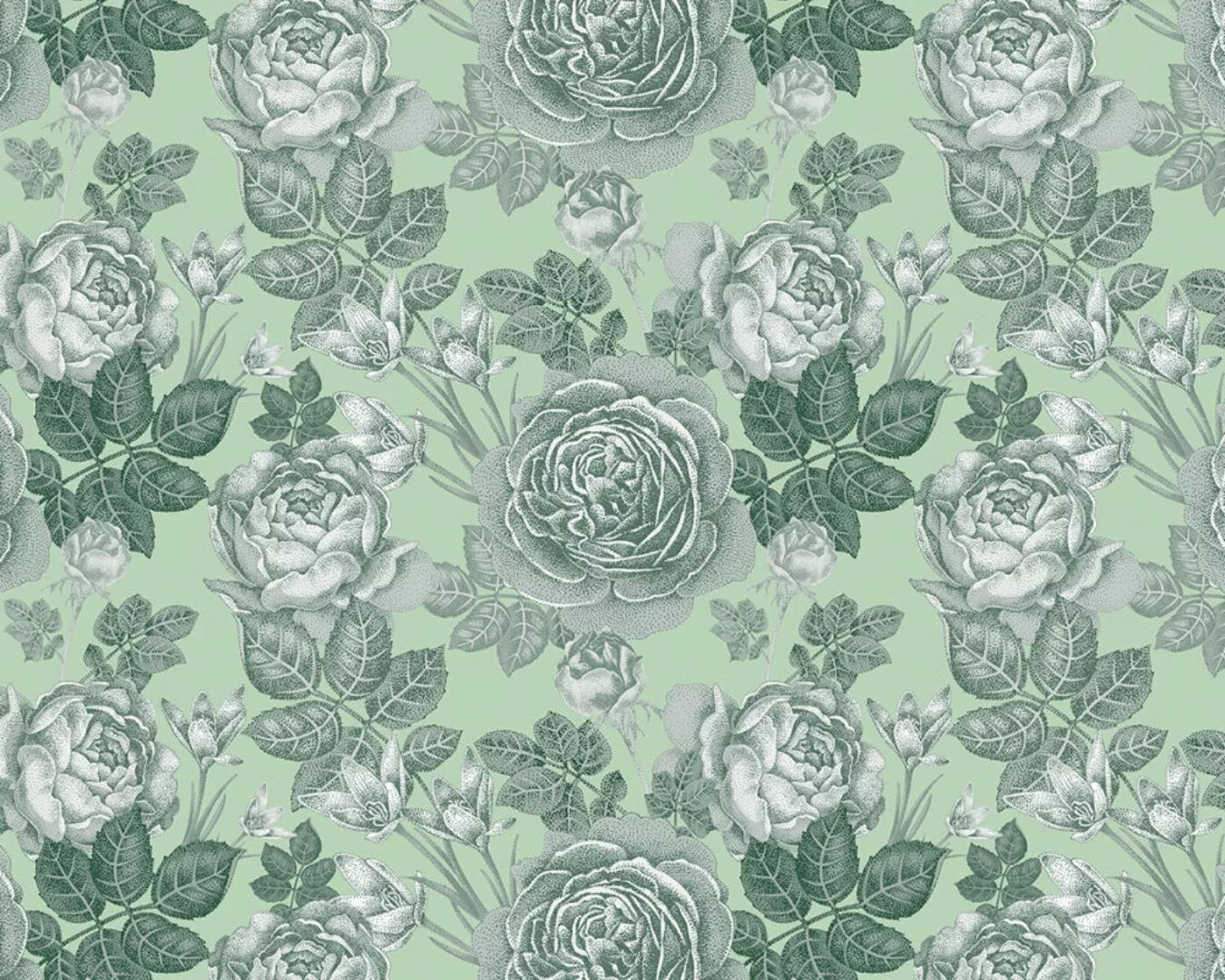 Fototapete "Roses Green" 4,00x2,50 m / Strukturvlies Klassik günstig online kaufen