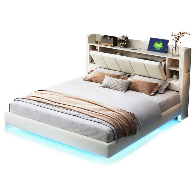 Gotagee Polsterbett LED Jugendbett Doppelbett Mit USB-Steckdose Stauraumbet günstig online kaufen