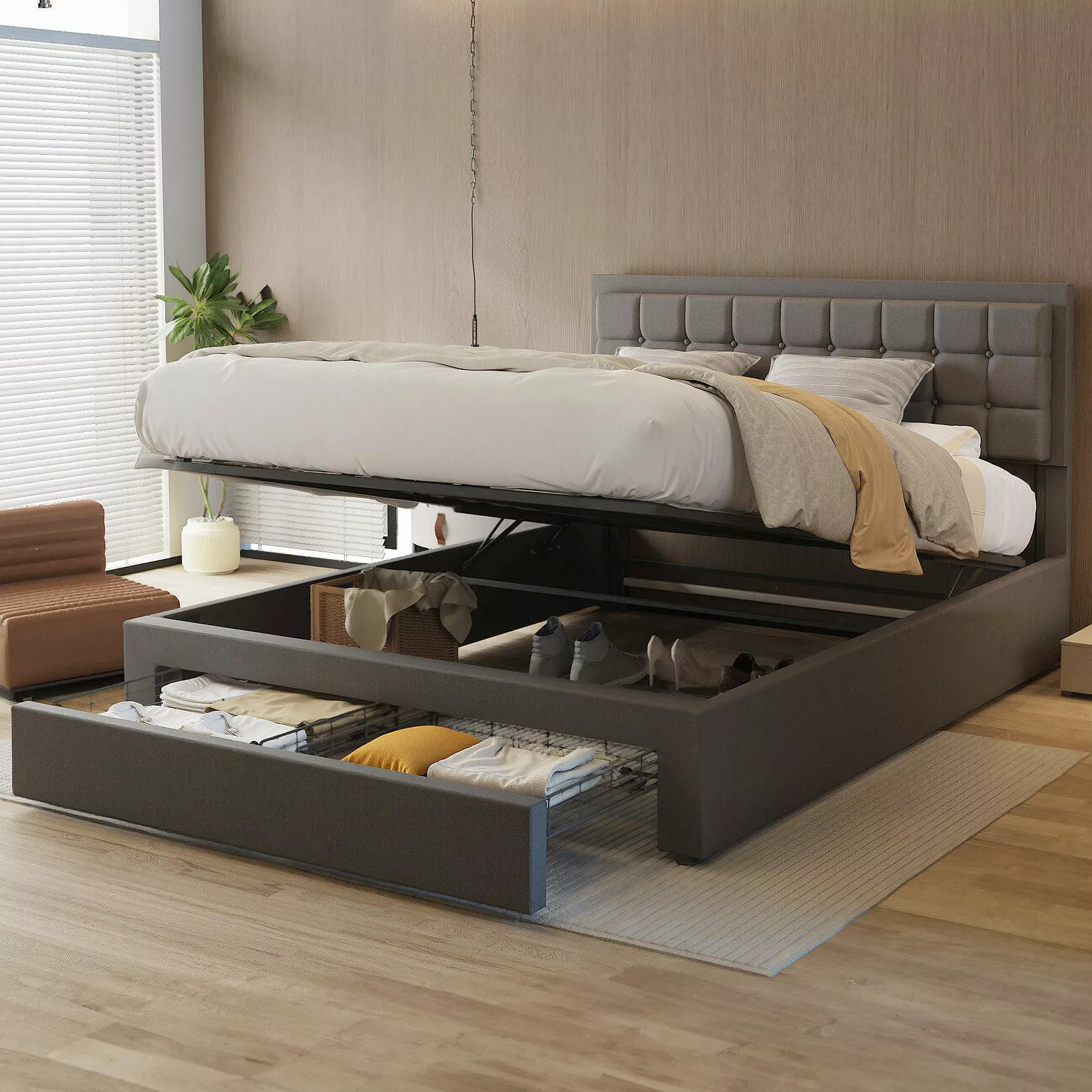 oyajia Polsterbett 140x200cm Doppelbett Hydraulisches anhebbarer günstig online kaufen