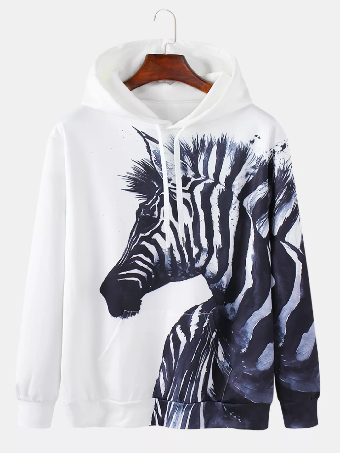 Herren 3D Zebra Print Täglich entspannte Passform Pullover Kangaroo Pocket günstig online kaufen