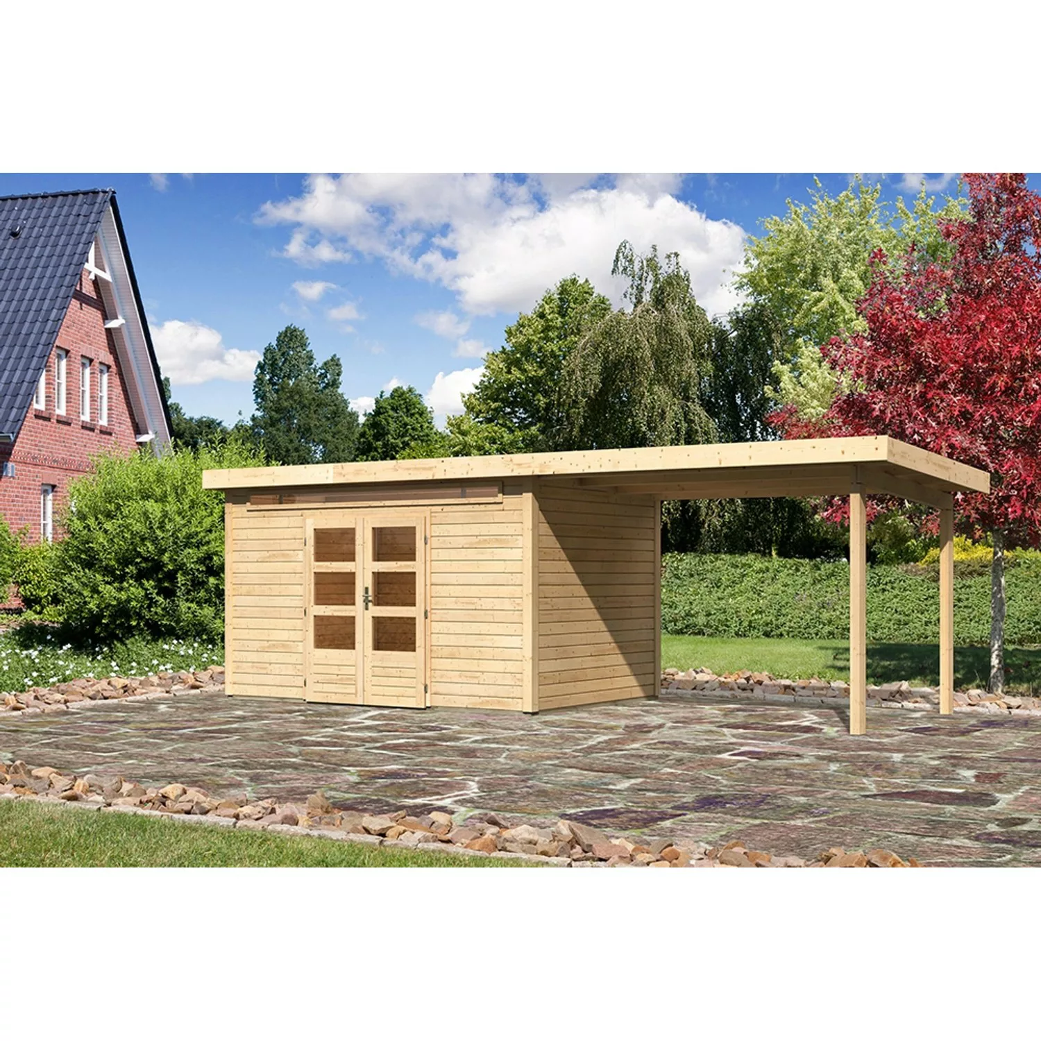 Karibu Holz-Gartenhaus Kumla 7 Natur Pultdach Unbehandelt 360 cm x 240 cm günstig online kaufen