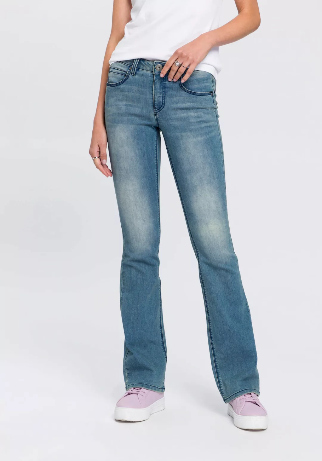 Arizona Bootcut-Jeans Shaping bootcut, Kontrastnähte, Used-Look-Waschung, n günstig online kaufen