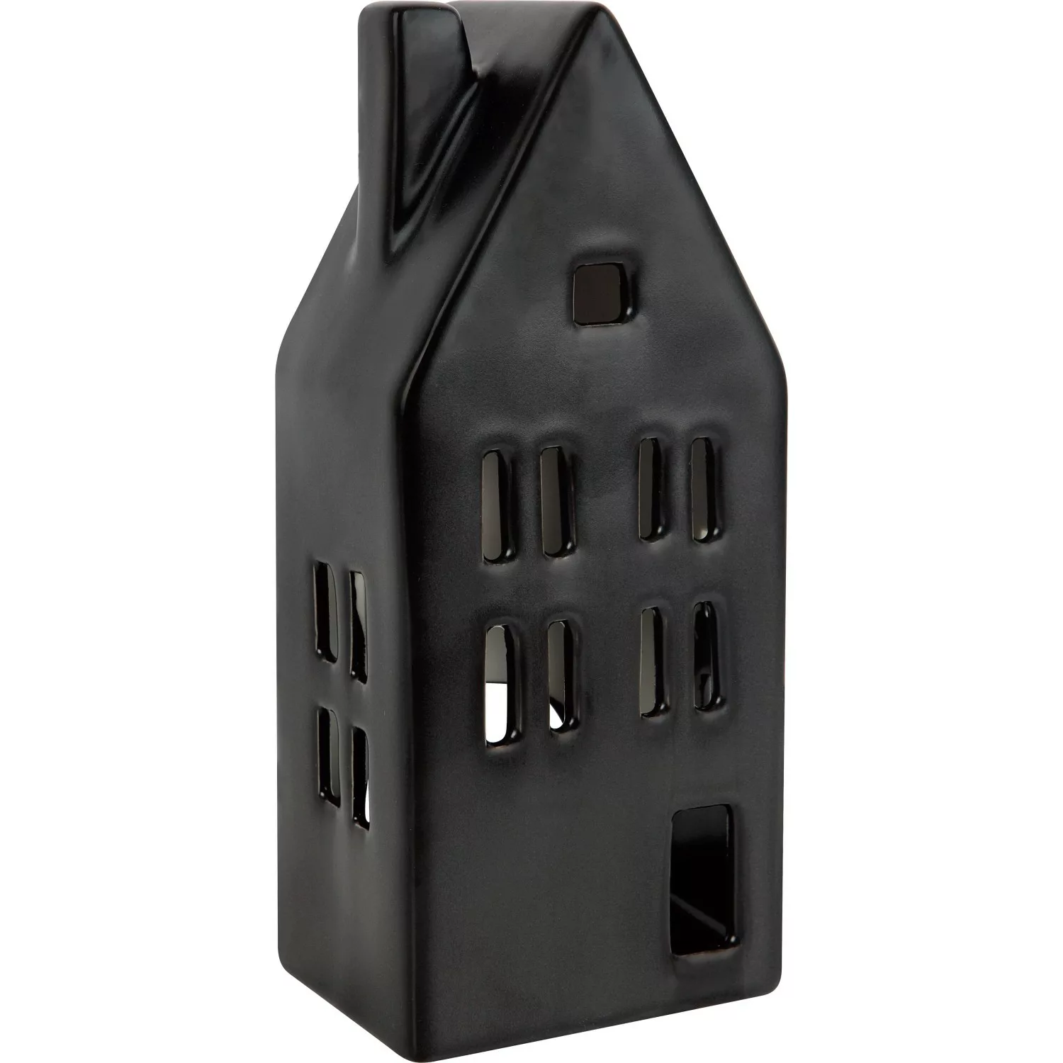 Teelicht-Haus Keramik 21 cm x 9 cm x 6,5 cm Schwarz Matt günstig online kaufen