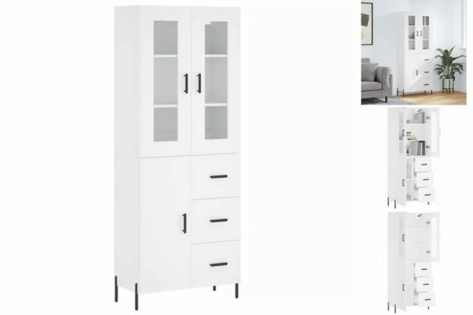 vidaXL Vitrine Highboard Weiß 69,5x34x180 cm Spanplatte Glas Vitrine günstig online kaufen