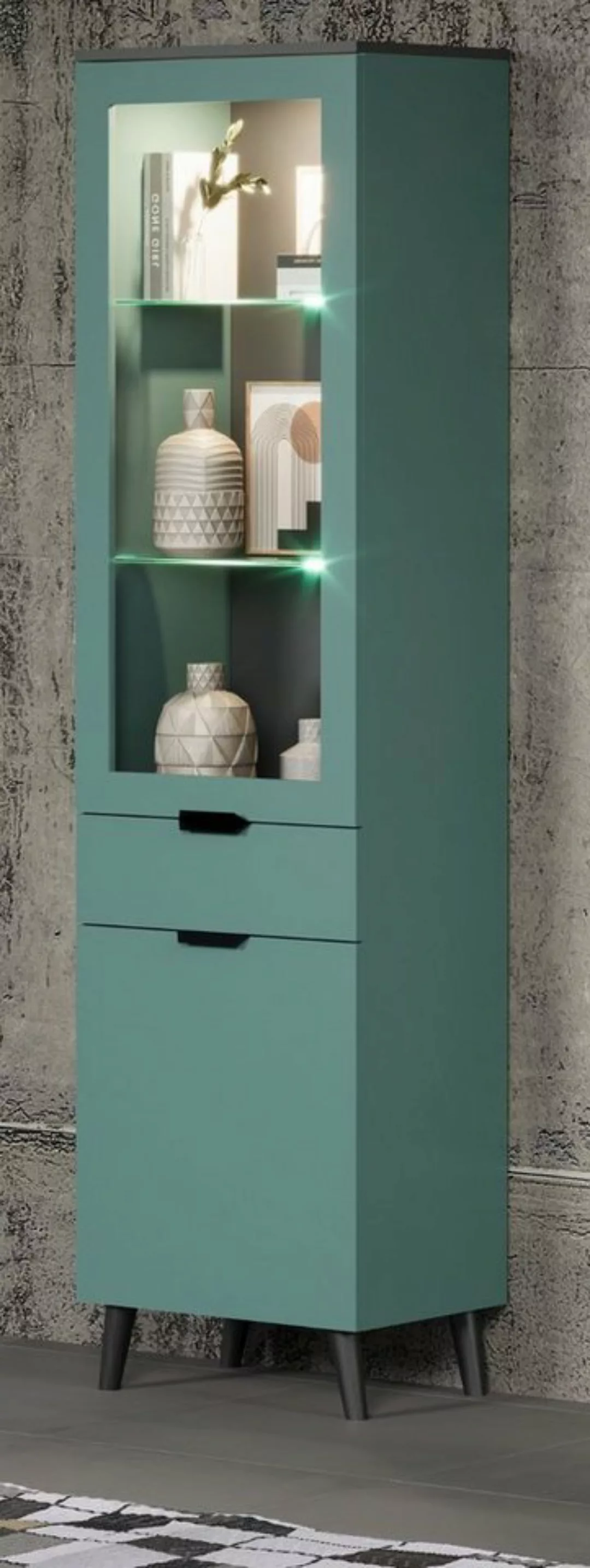 trendteam Stauraumvitrine Melton (Vitrine in Dusk Blue, 49 x 195 cm) trendi günstig online kaufen