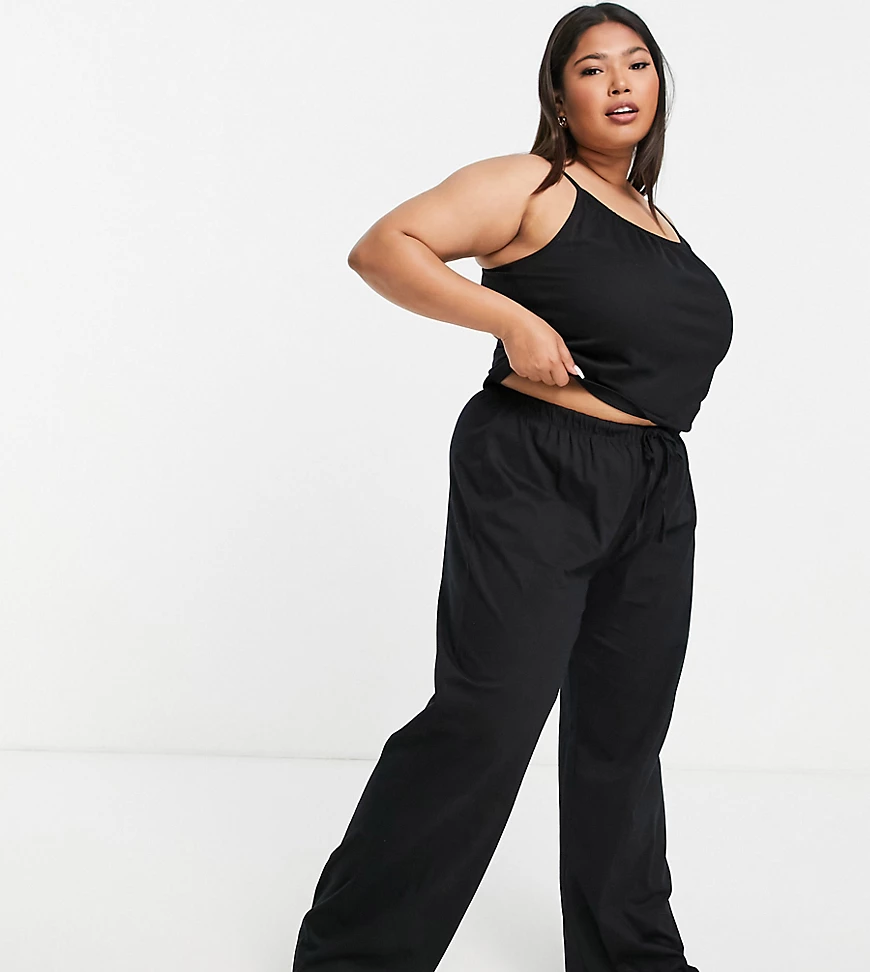 ASOS DESIGN Curve – Mix & Match – Pyjama-Hose aus Bio-Baumwolle in Schwarz günstig online kaufen