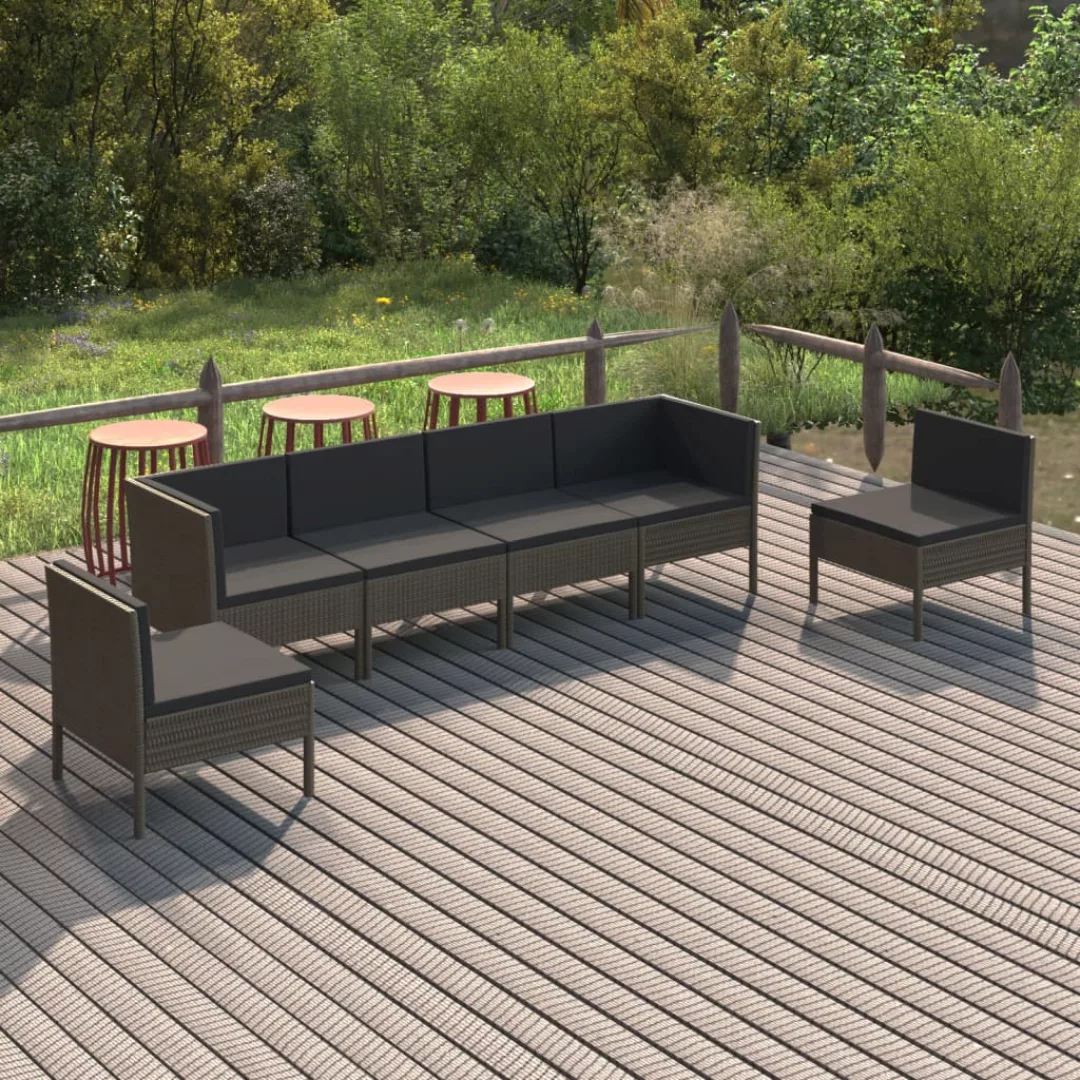 6-tlg. Garten-lounge-set Mit Auflagen Poly Rattan Grau günstig online kaufen