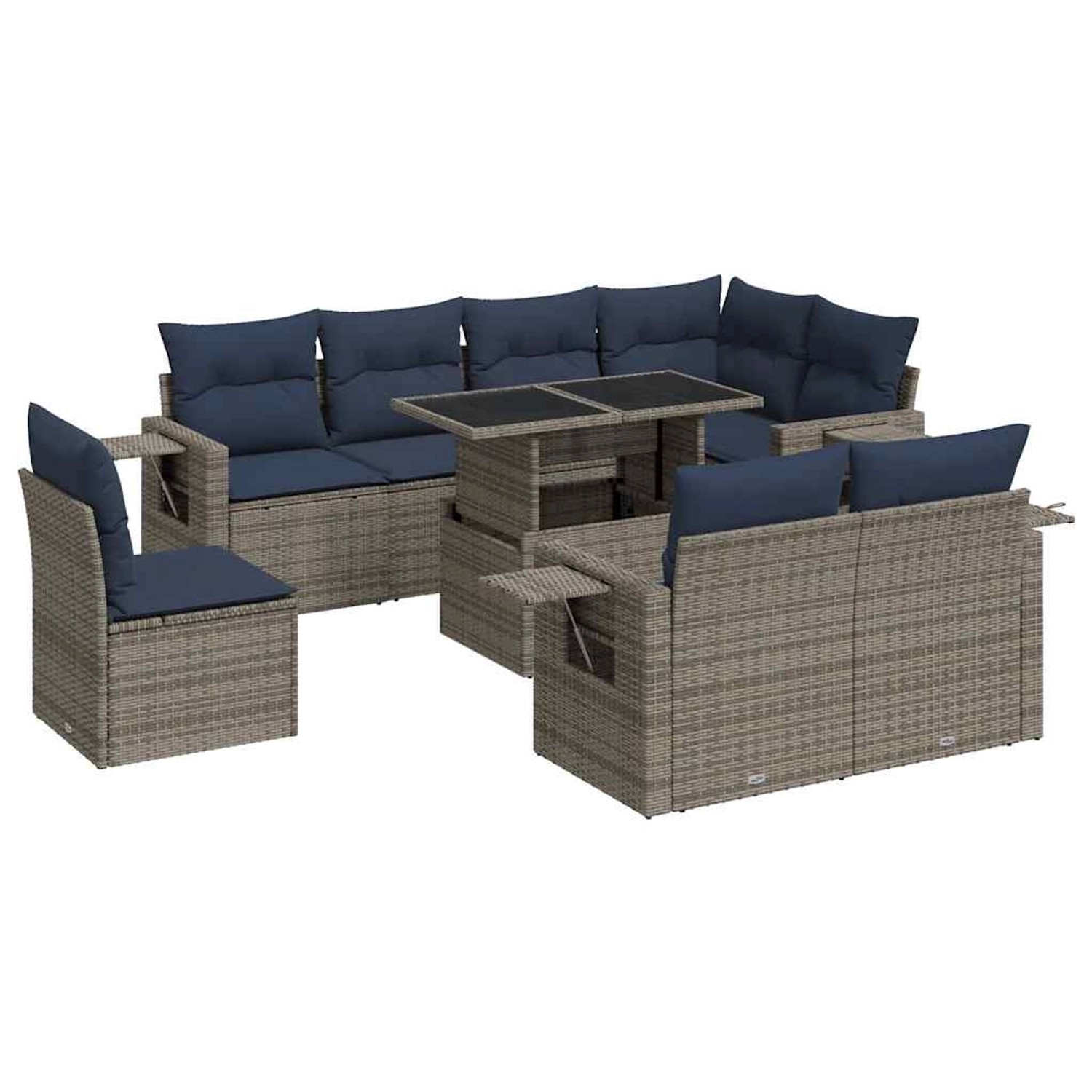 vidaXL 9-Tlg Garten-Sofagarnitur mit Kissen Grau Poly Rattan 3326502 günstig online kaufen