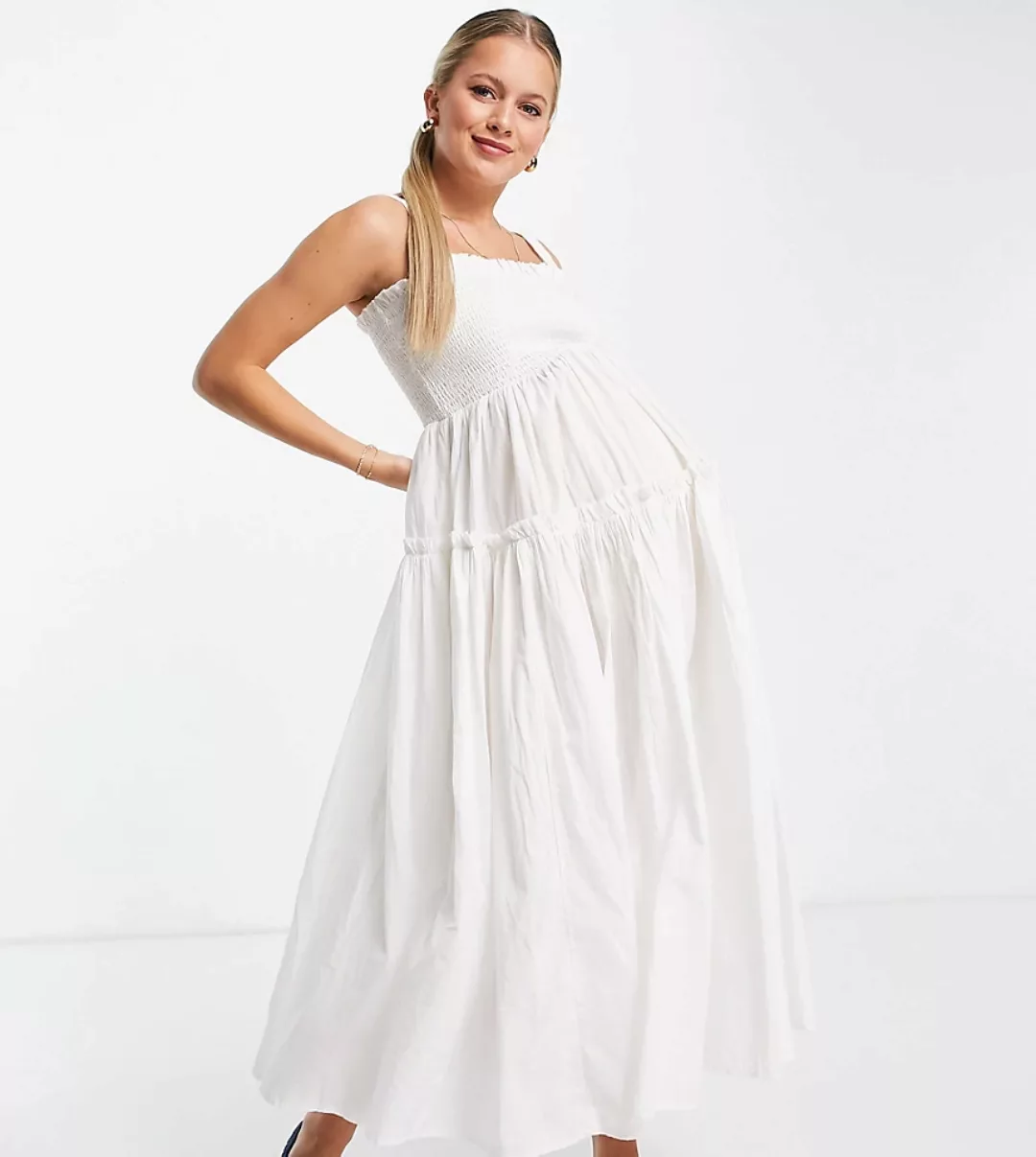 ASOS DESIGN Maternity – Gerafftes Camisole-Sommerkleid in Midilänge mit unv günstig online kaufen