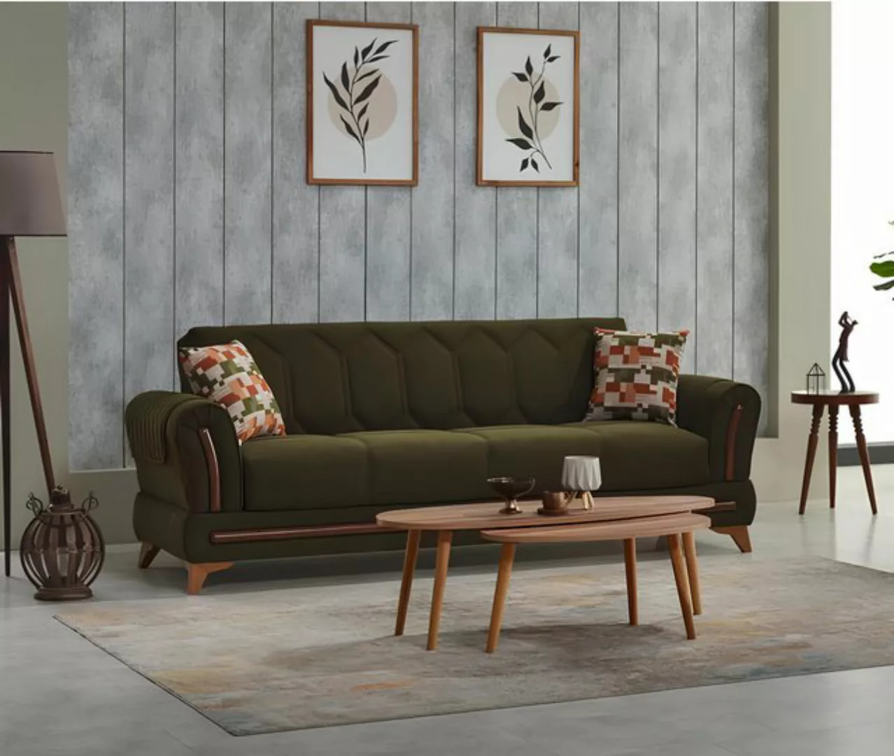 JVmoebel Sofa Couch 3 Sitzer Dreisitzer Sofa Stoffsofa Polstersofa Grün Cou günstig online kaufen