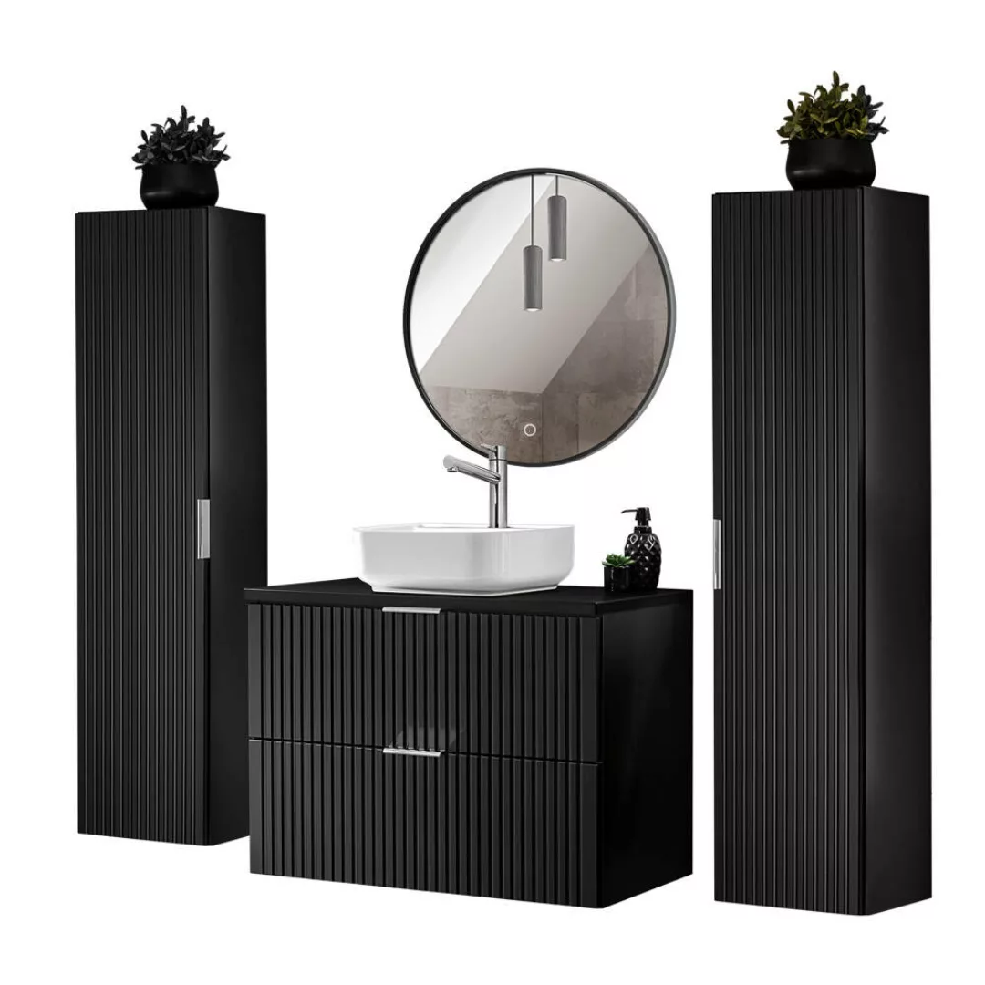Badezimmer komplett Set, mit 2 Hochschränken, Keramik Waschbecken und LED S günstig online kaufen