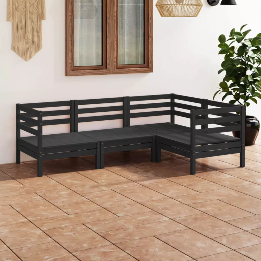 4-tlg. Garten-lounge-set Massivholz Kiefer Schwarz günstig online kaufen