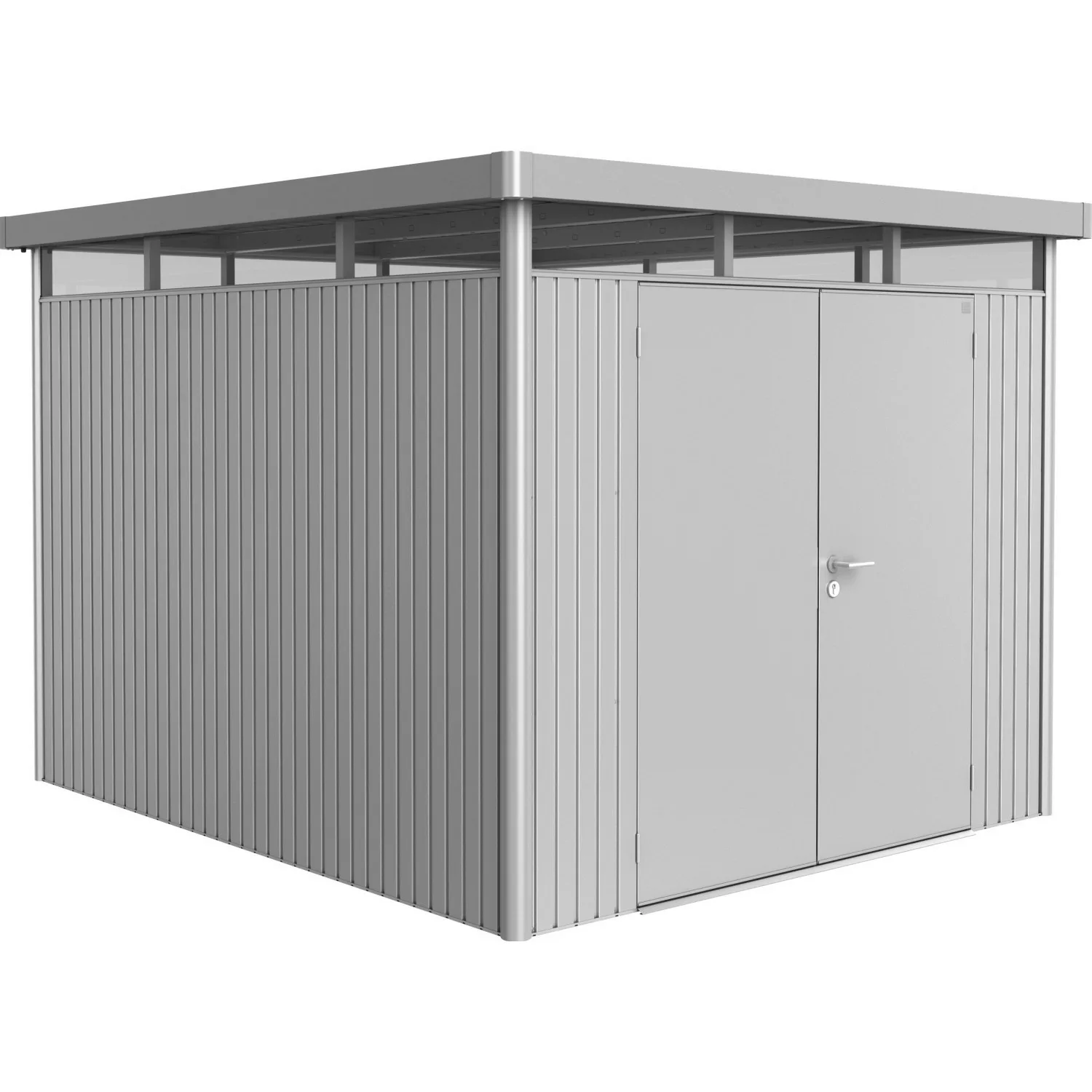 Biohort Metall-Gerätehaus HighLine Silber-Metallic 7,6 m² Doppeltür günstig online kaufen