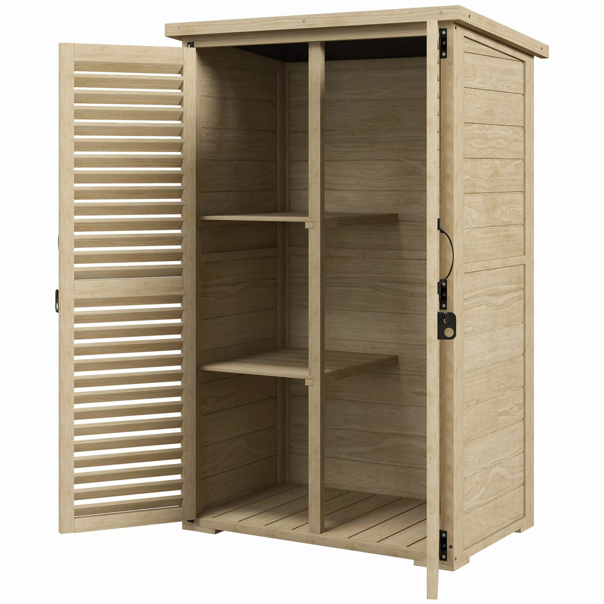 Outsunny Gartenschrank Geräteschuppen aus Holz 2 Regale Bitumendach Lamelle günstig online kaufen