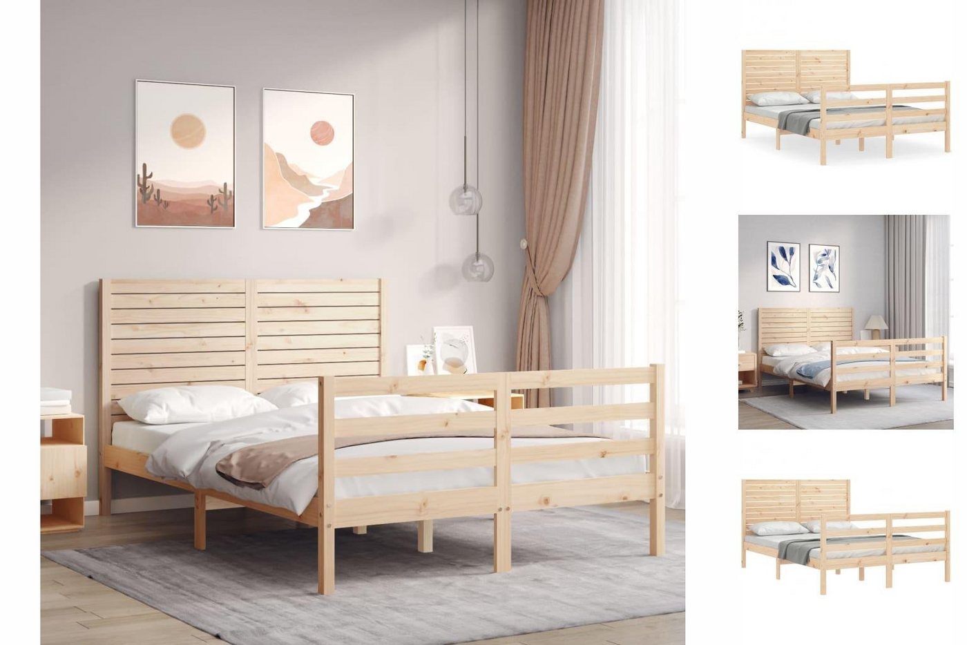 vidaXL Bettgestell Massivholzbett mit Kopfteil 140x200 cm Bett Bettgestell günstig online kaufen