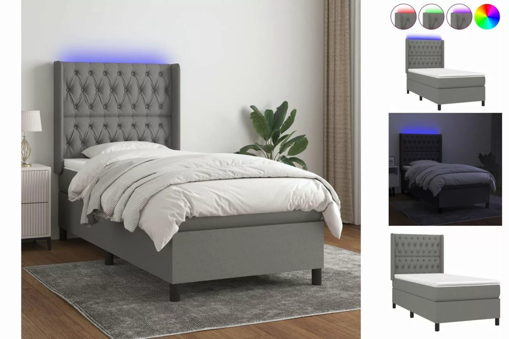 vidaXL Boxspringbett Boxspringbett mit Matratze und LED Stoff (90 x 200 cm, günstig online kaufen