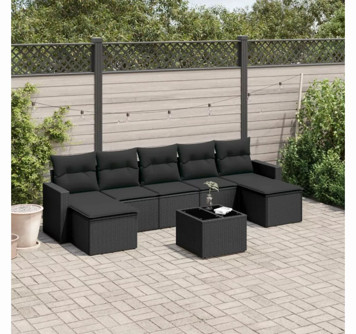 vidaXL Loungesofa 8-tlg. Garten-Sofagarnitur mit Kissen Schwarz Poly Rattan günstig online kaufen