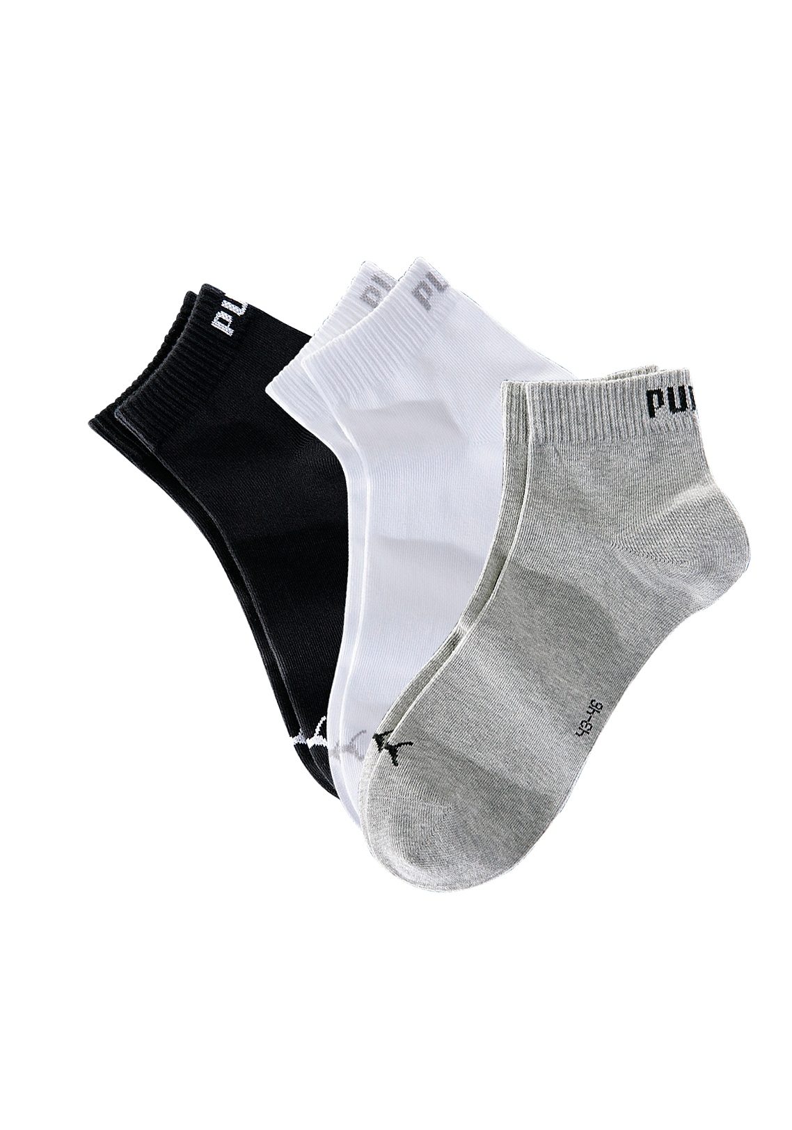 PUMA Unisex Socken, 3er Pack - Quarter, Sneaker Schwarz/Weiß/Grau 43-46 günstig online kaufen