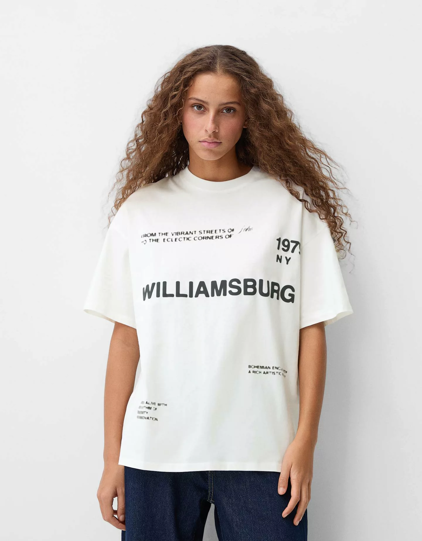 Bershka T-Shirt Mit Print Damen M Grbrochenes Weiss günstig online kaufen