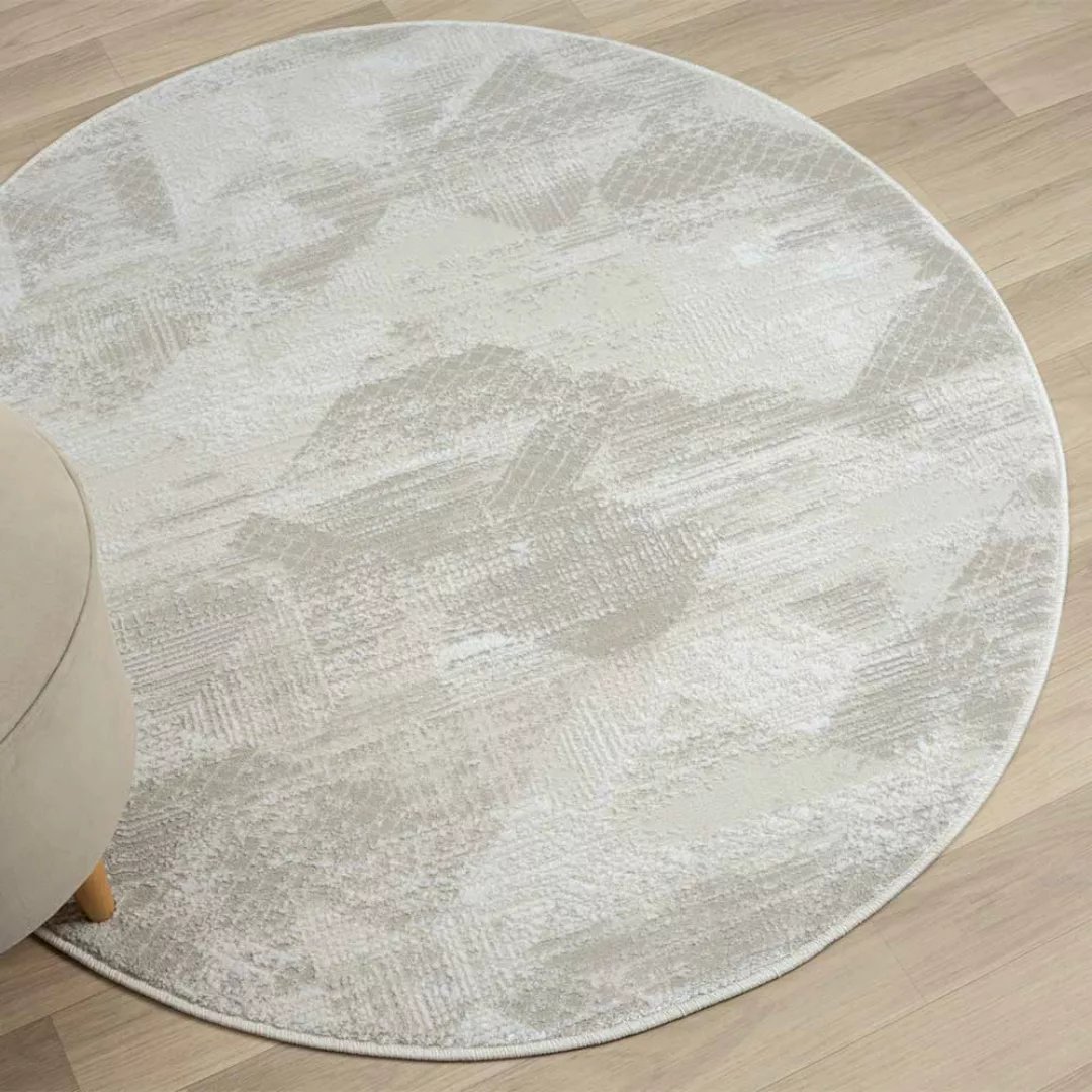 Heller Teppich rund in Cremefarben und Beige 120 cm Durchmesser günstig online kaufen