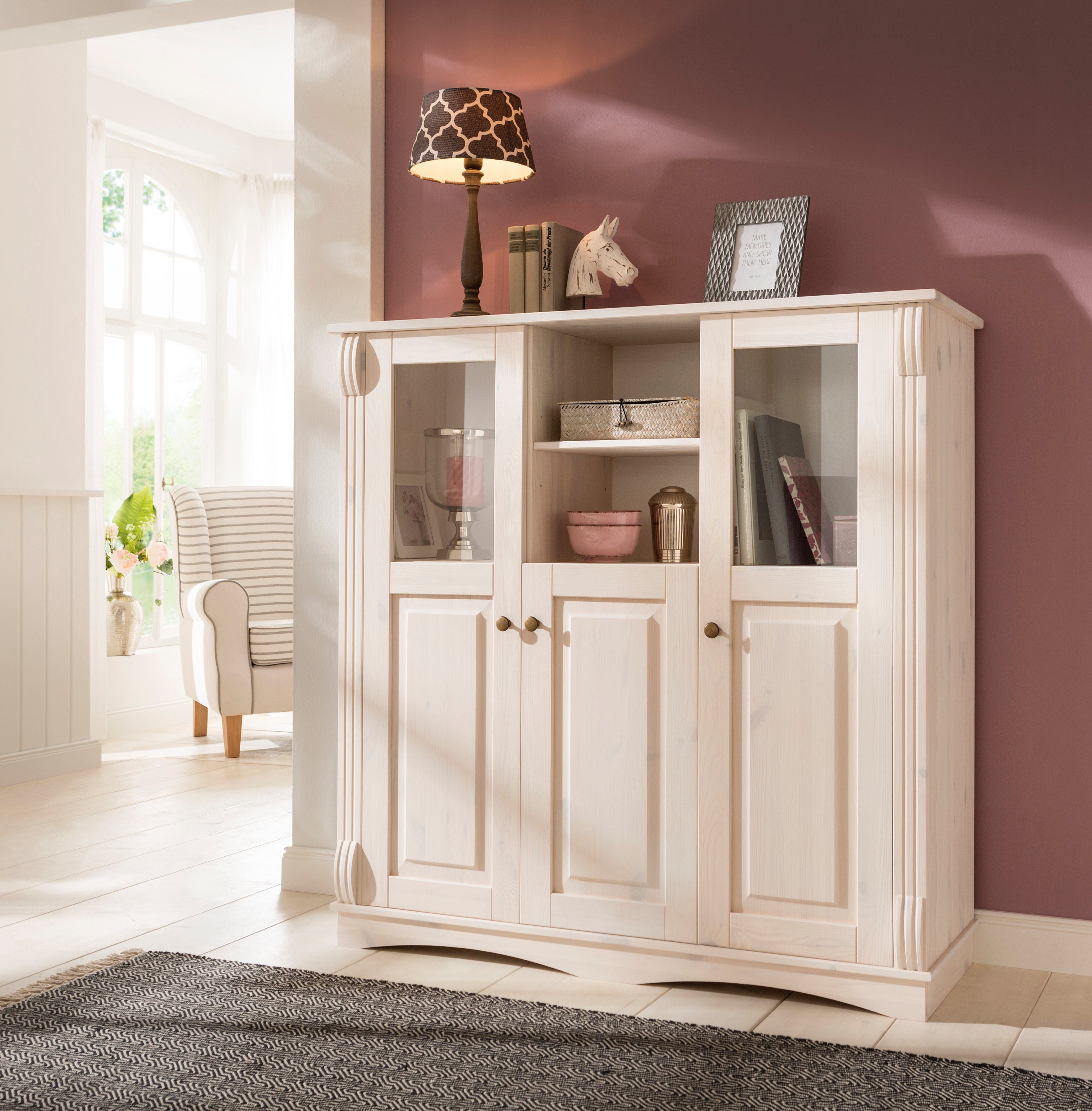 Home affaire Highboard "Teresa", (Maße (B/T/H): 119/40/120 cm), Vitrine, Tü günstig online kaufen