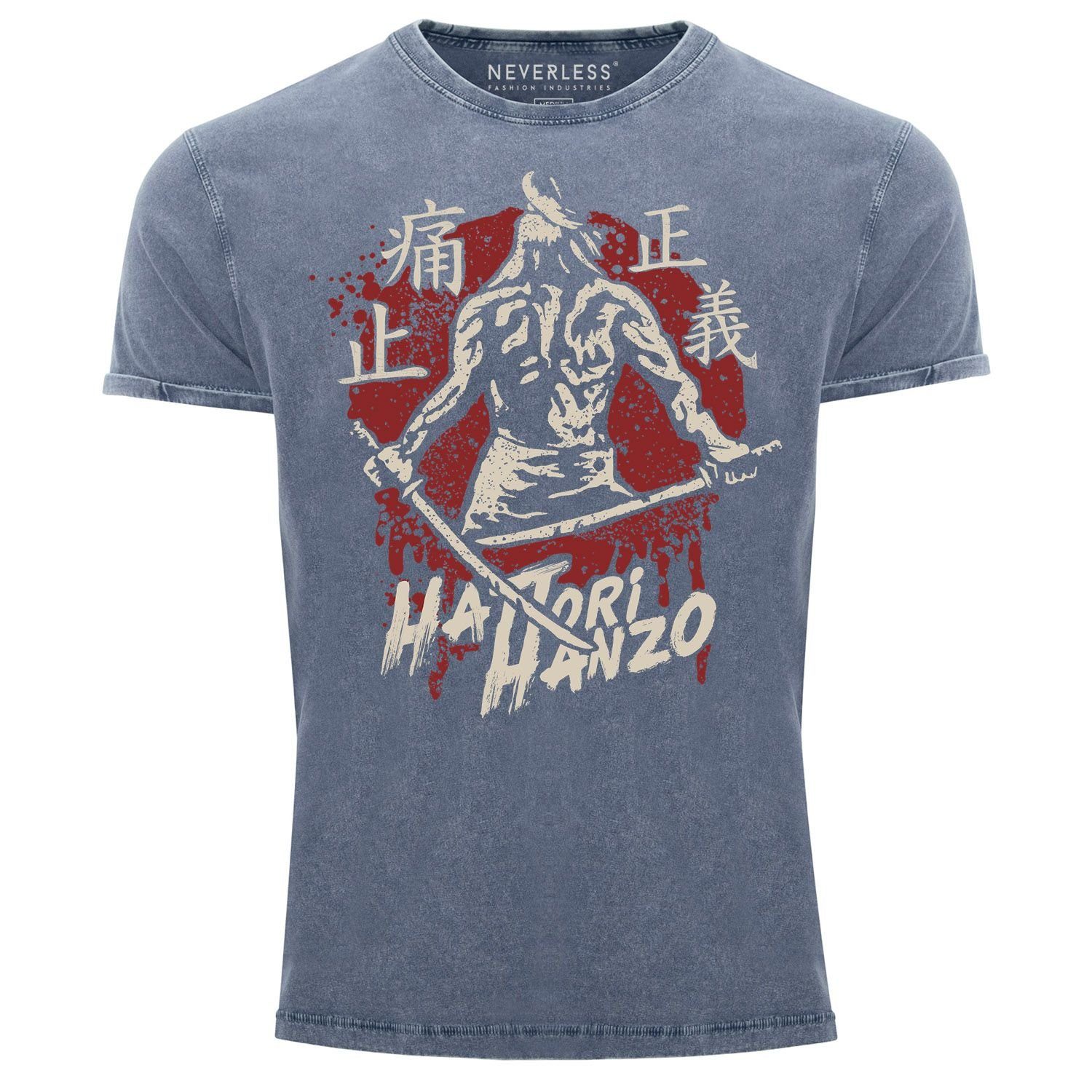 Neverless Print-Shirt Herren Vintage Shirt Samurai günstig online kaufen