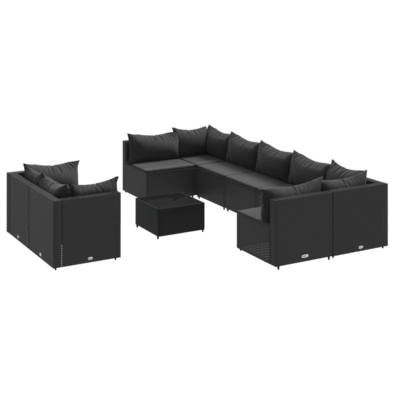 vidaXL 10-tlg Garten-Sofagarnitur mit Kissen Schwarz Poly Rattan Modell 152 günstig online kaufen