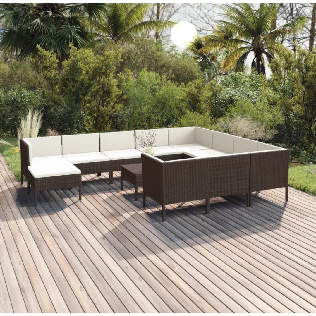 12-tlg. Garten-lounge-set Mit Auflagen Poly Rattan Braun günstig online kaufen