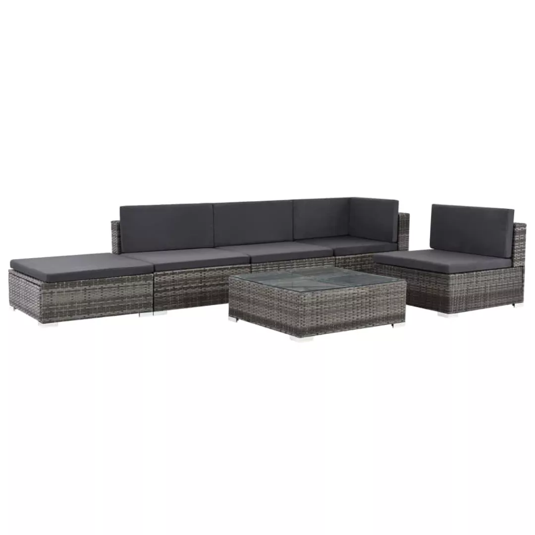 6-tlg. Garten-lounge-set Mit Auflagen Poly Rattan Grau günstig online kaufen