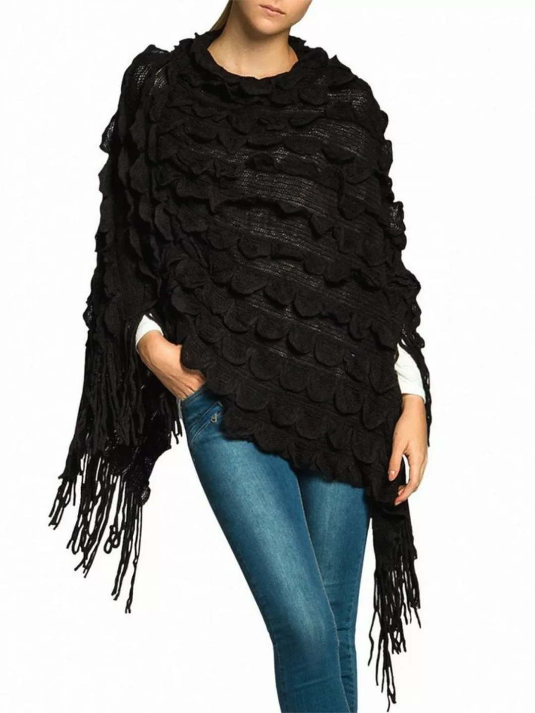 Caspar Poncho Caspar PON007 Damen Fransen Poncho günstig online kaufen