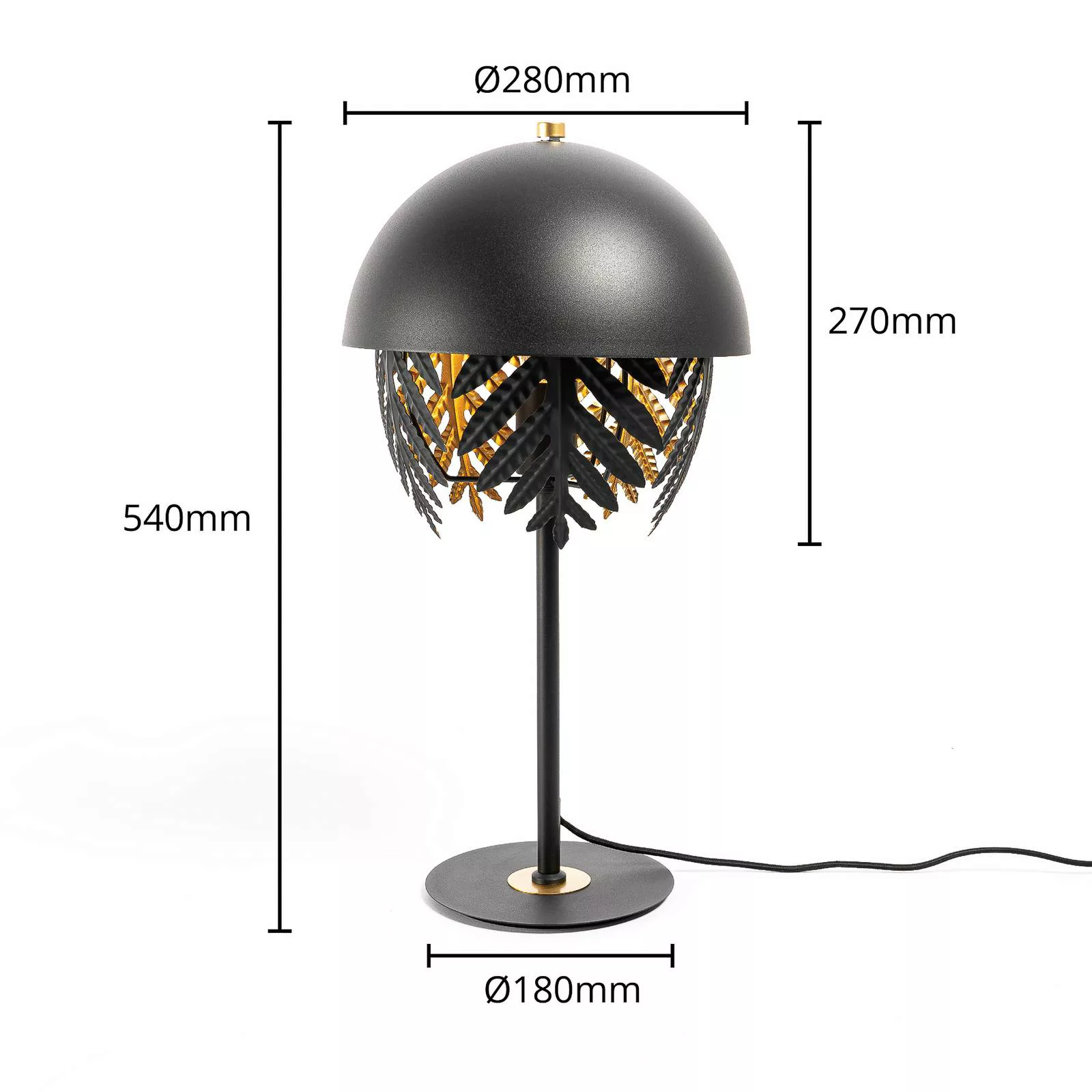Lucande Aparas Tischlampe Blattoptik, schwarz-gold günstig online kaufen