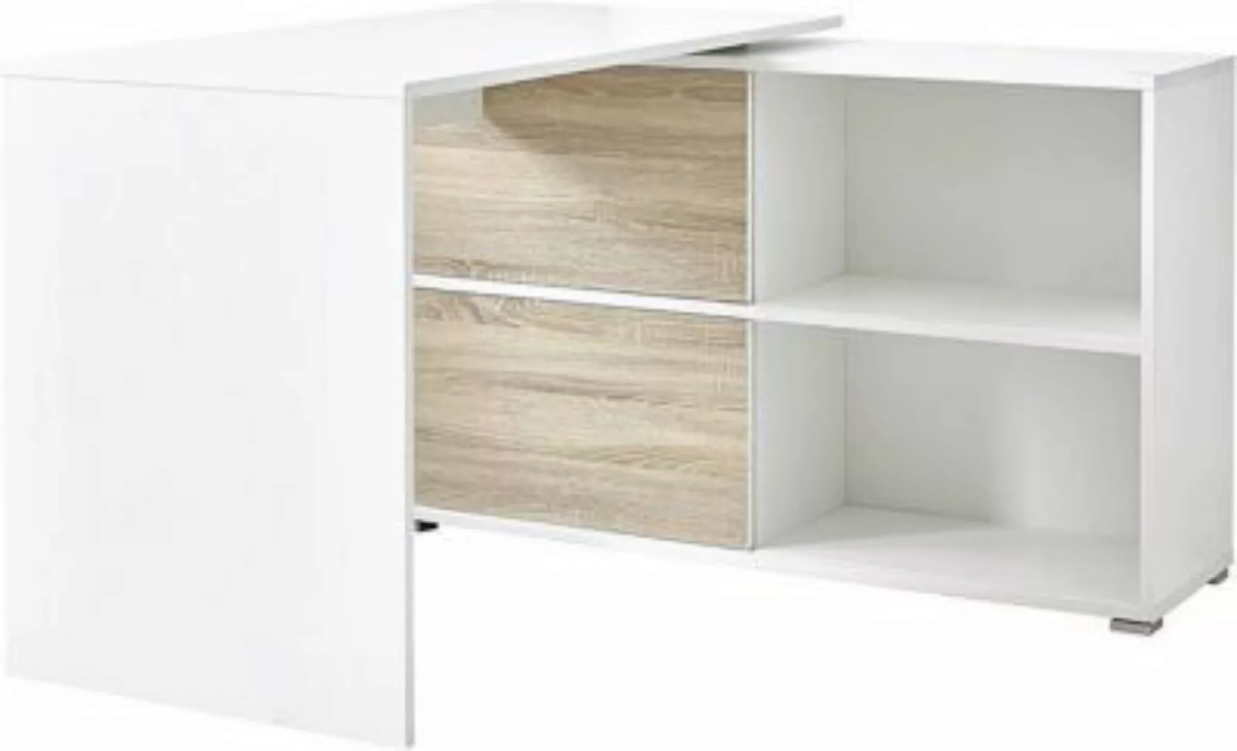 Lomadox Schreibtisch mit Aktenregal MANHATTEN-01 Weiß, Sonoma-Eiche-Nb. wei günstig online kaufen