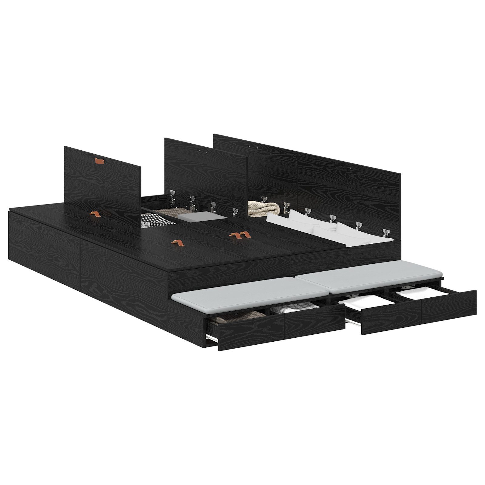 vidaXL Bett Stauraum-Bettgestell Schwarzer Eichenholz 150x200 günstig online kaufen