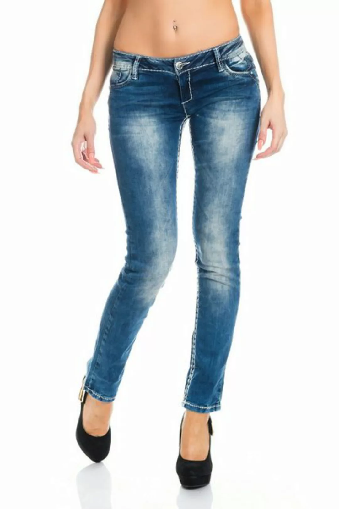 Cipo & Baxx Skinny-fit-Jeans Damen Jeans Hose mit dicken Kontrast Nähten Di günstig online kaufen