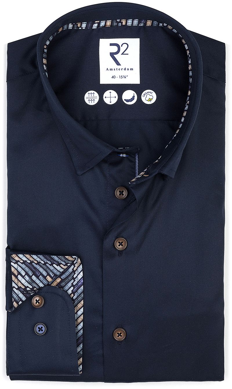 R2 Hemd Fine Twill Contrast Navy - Größe 45 günstig online kaufen