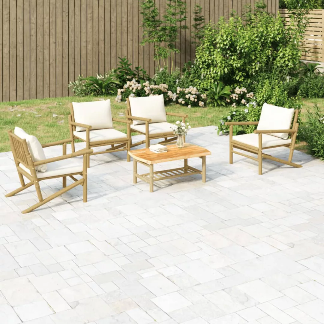 Vidaxl 5-tlg. Garten-lounge-set Mit Cremeweißen Kissen Bambus günstig online kaufen