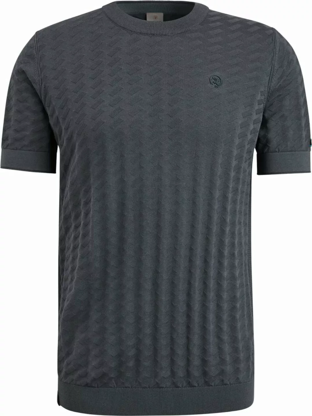 Cast Iron Knitted T-shirt Struktur Navy - Größe S günstig online kaufen