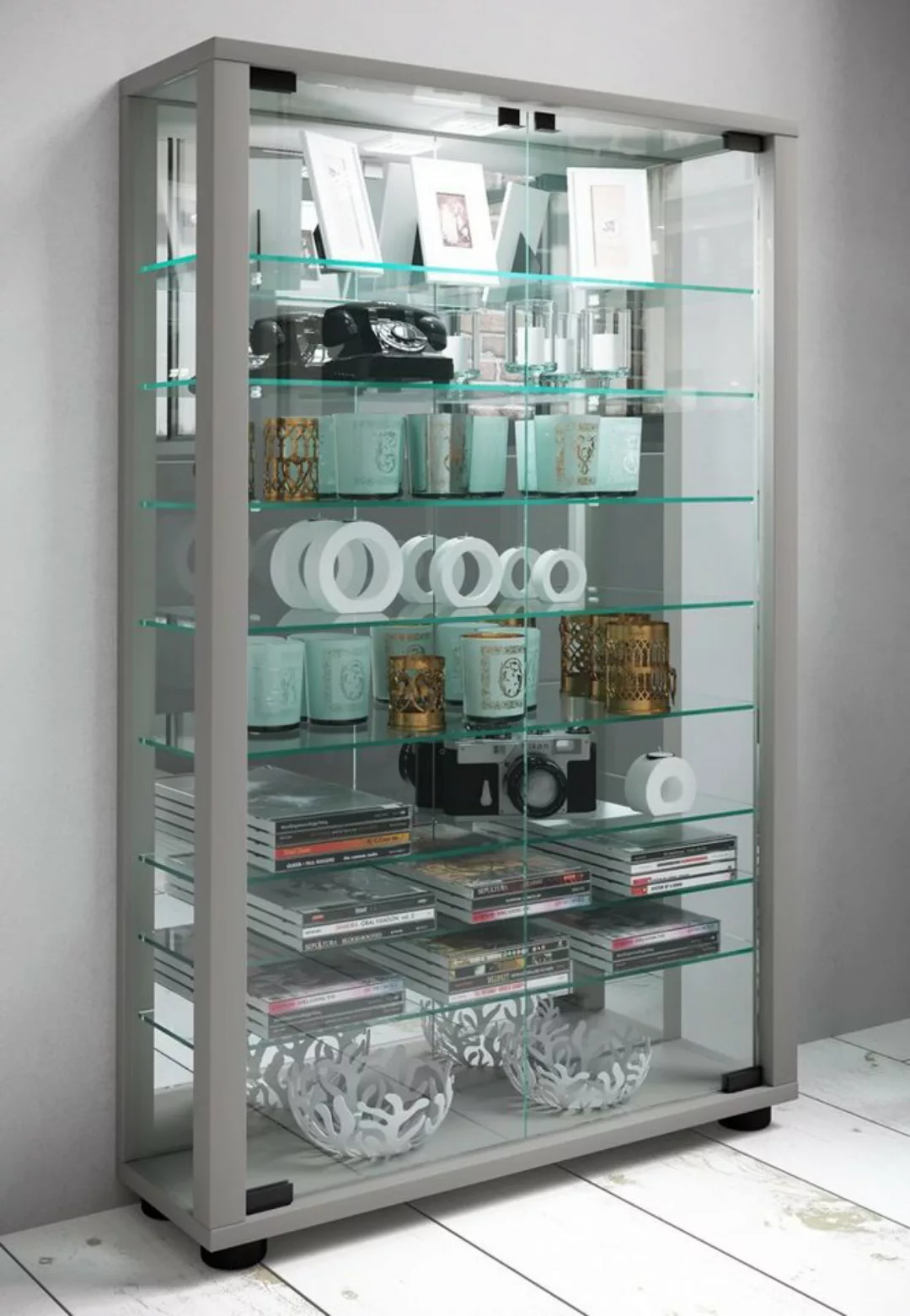 VCM Standvitrine Glas Stand Vitrine Sammelvitrine Lumo Mini Spiegel günstig online kaufen