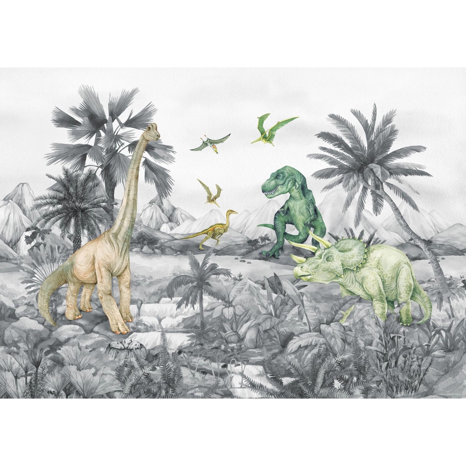 Sanders & Sanders Poster Dinosaurier Grau 1.1 x 1.55 m 601243 günstig online kaufen
