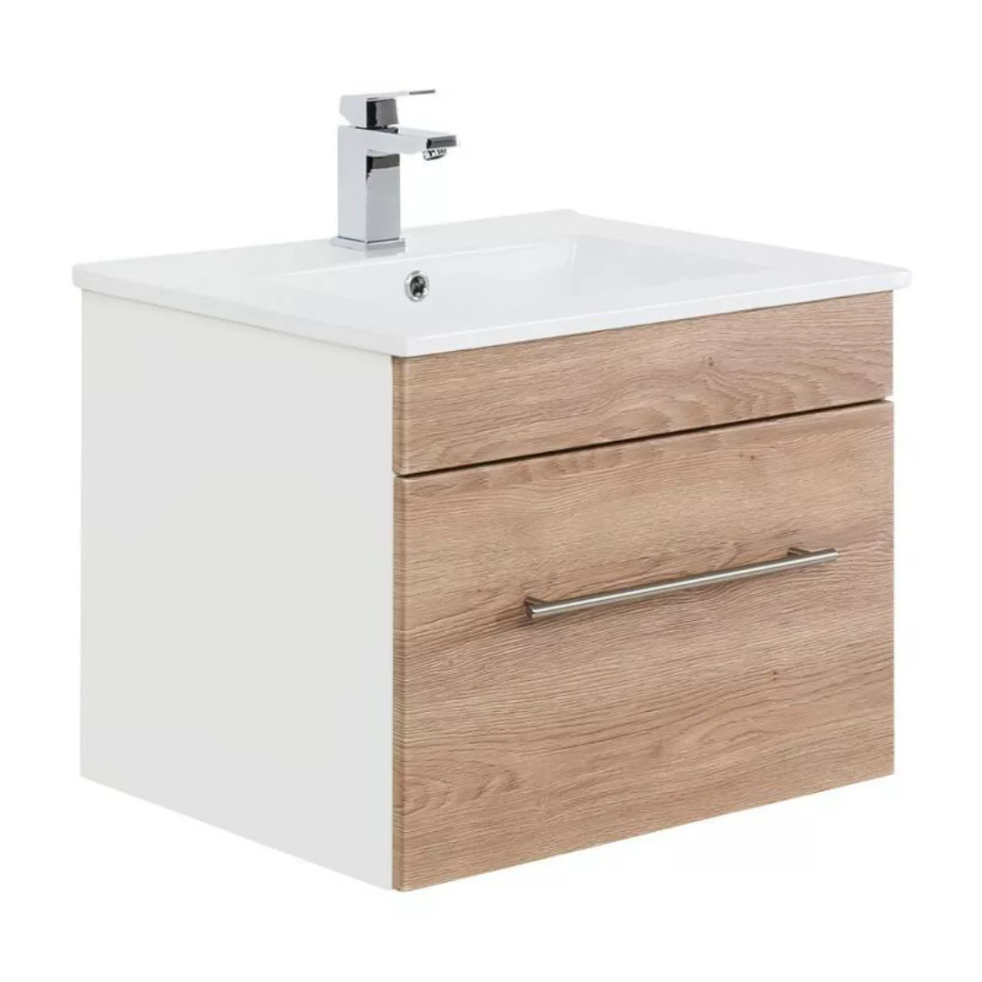 Lomadox Badezimmer Waschtisch mit Waschbecken LAGOS-02 Eiche hell Nb., B x günstig online kaufen