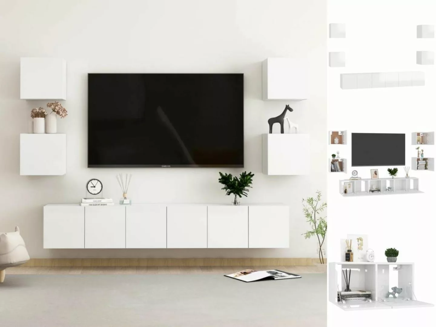 vidaXL TV-Schrank 7-tlg TV-Schrank-Set Hochglanz-Weiß Spanplatte TV-Konsole günstig online kaufen