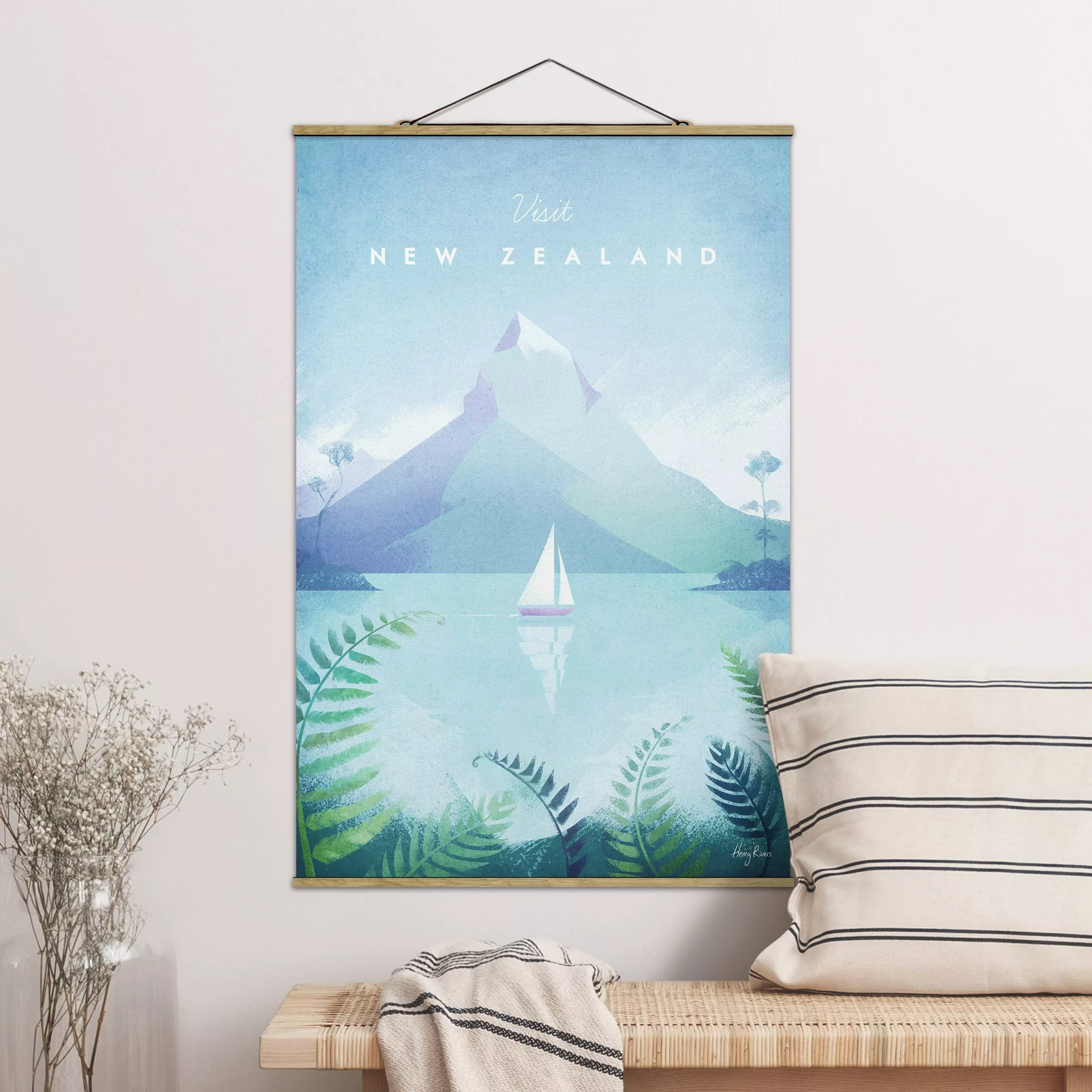 Stoffbild mit Posterleisten - Hochformat Reiseposter - Neuseeland günstig online kaufen