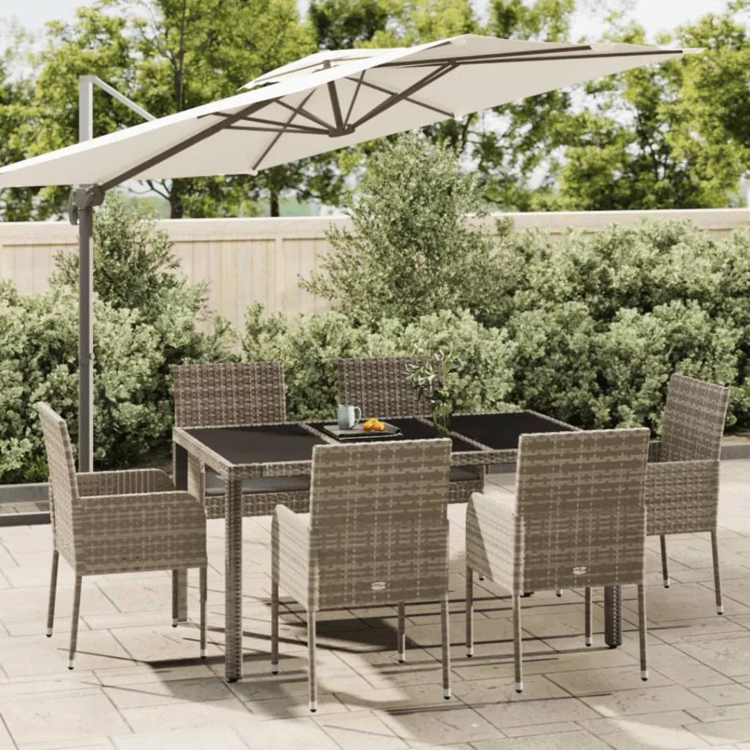 Vidaxl 7-tlg. Garten-essgruppe Mit Kissen Grau Poly Rattan günstig online kaufen