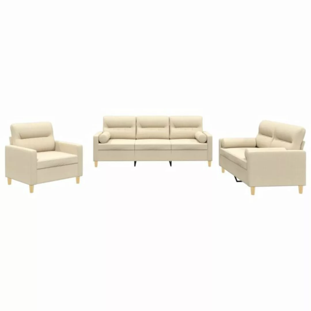 vidaXL Sofa Sofagarnitur Set mit Kissen Stoff, 3-tlg., Creme günstig online kaufen