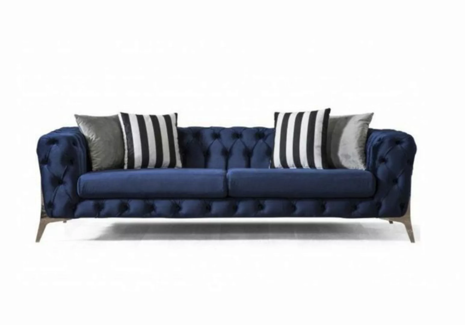 JVmoebel 3-Sitzer Chesterfield Sofa 3 Sitzer Blau Samt luxuriös Möbel für W günstig online kaufen