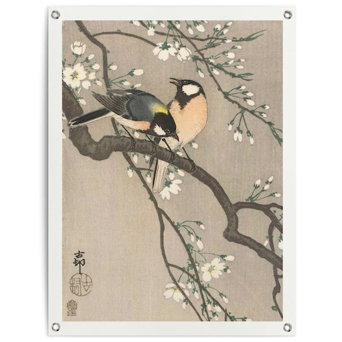 Reinders Poster "Ohara Koson Kohlmeisen auf Blütenzweig", Outdoor für Garte günstig online kaufen