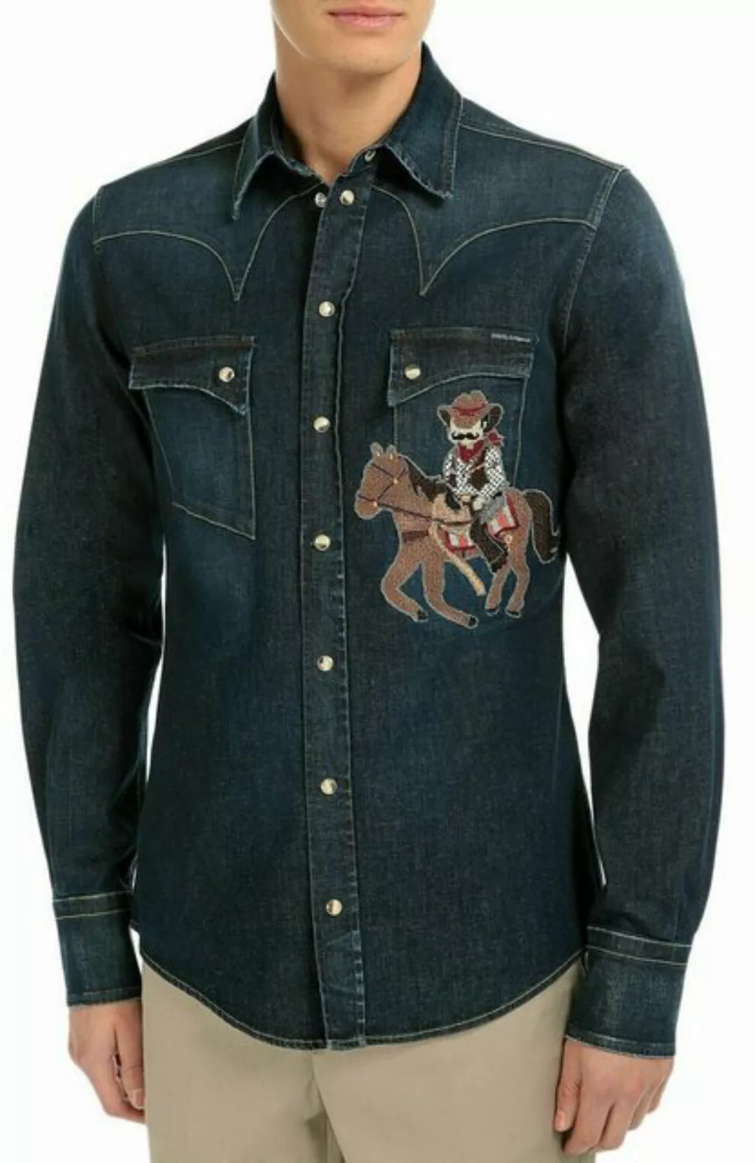 DOLCE & GABBANA Langarmhemd DOLCE GABBANA MENS DENIM COWBOY TEXAS PATCH HEM günstig online kaufen