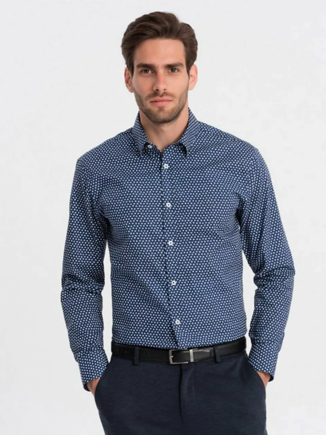 OMBRE Langarmhemd Herrenhemd SLIM FIT mit kleinem Muster günstig online kaufen