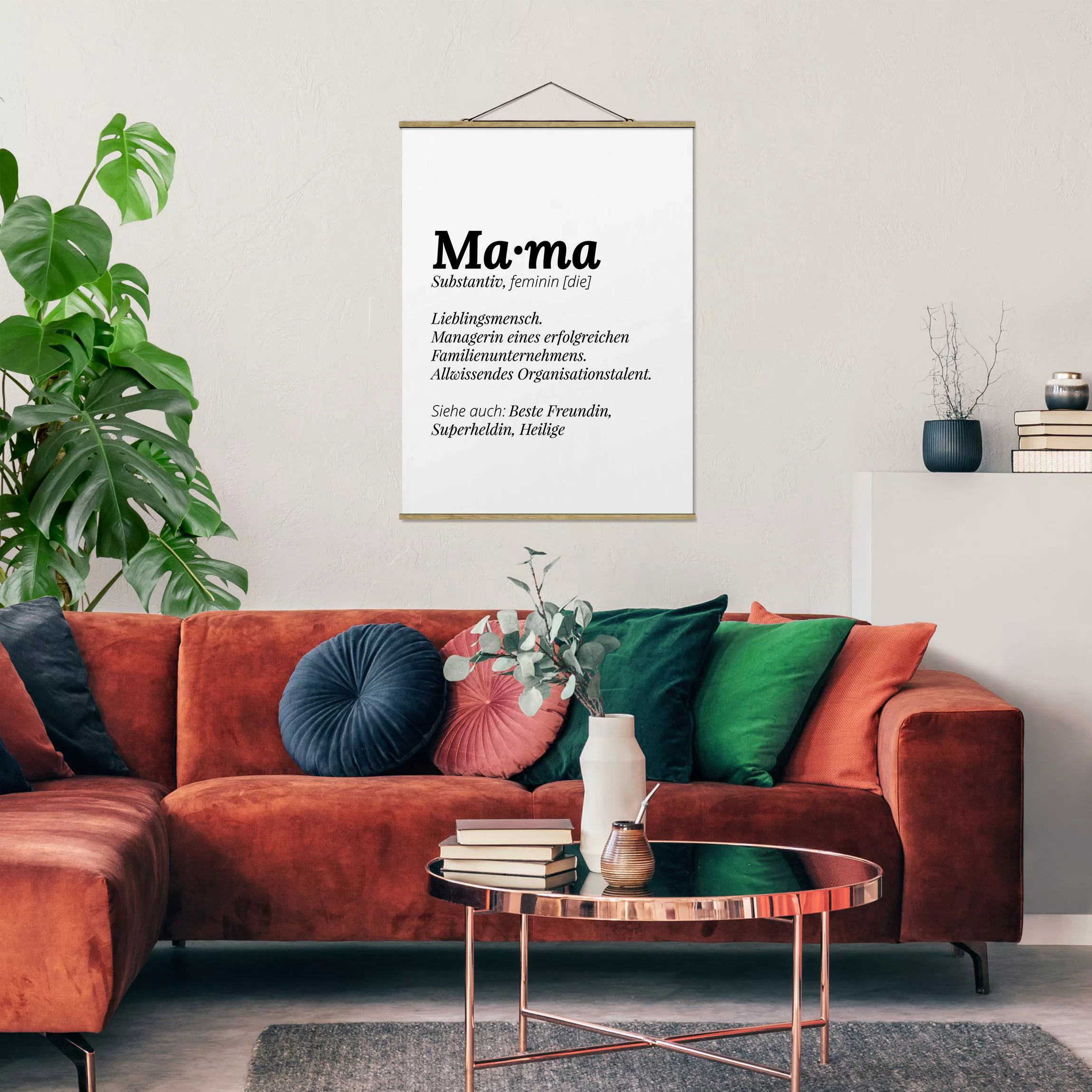 Stoffbild Spruch mit Posterleisten - Hochformat Die Definition von Mama günstig online kaufen
