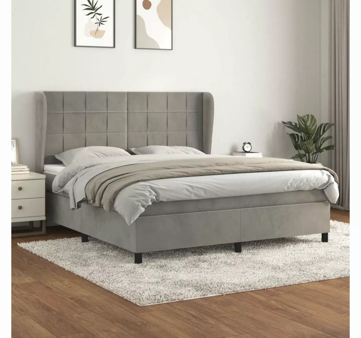 vidaXL Boxspringbett Boxspringbett mit Matratze Hellgrau 180x200 cm Samt Be günstig online kaufen